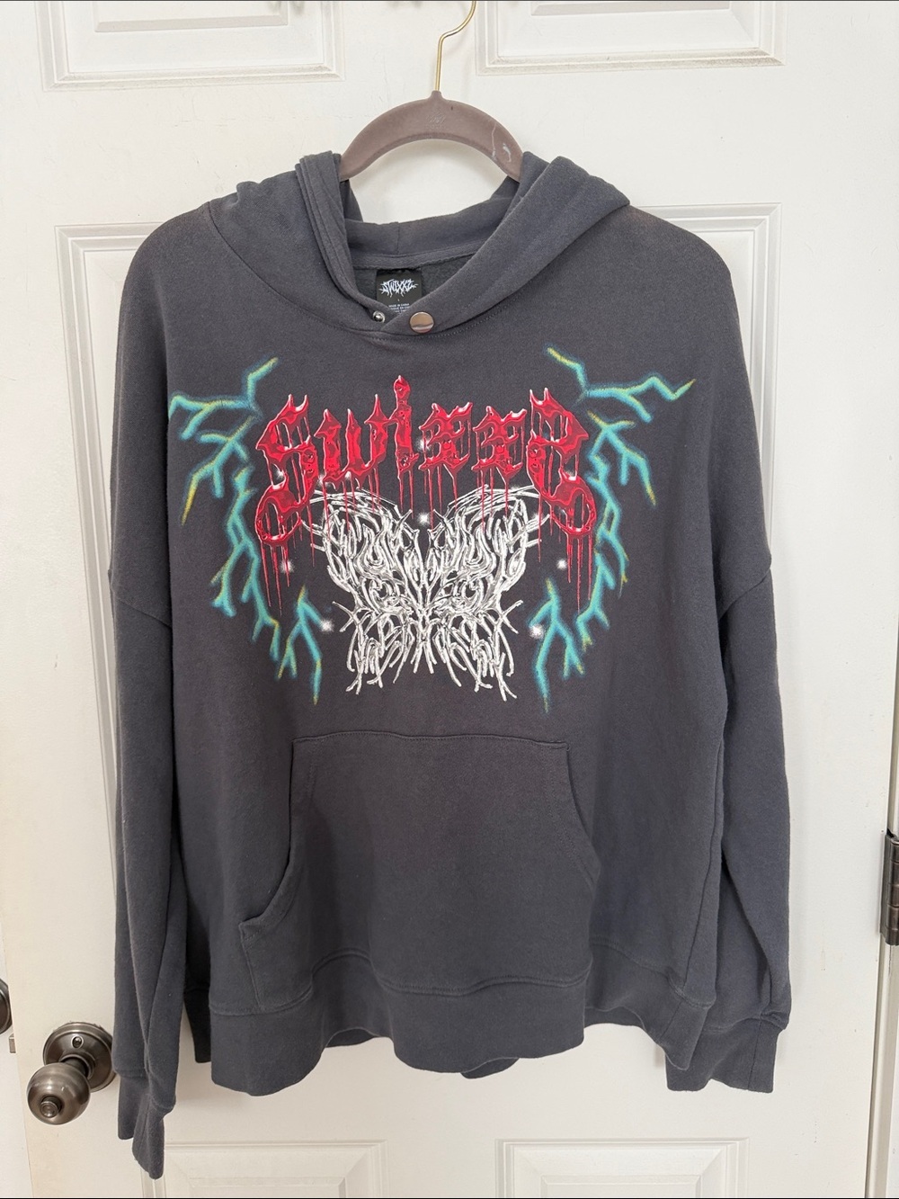 SWIXXZ Maggie Lindmann butterfly chrome Graphic Hoodie size large gray Lightning